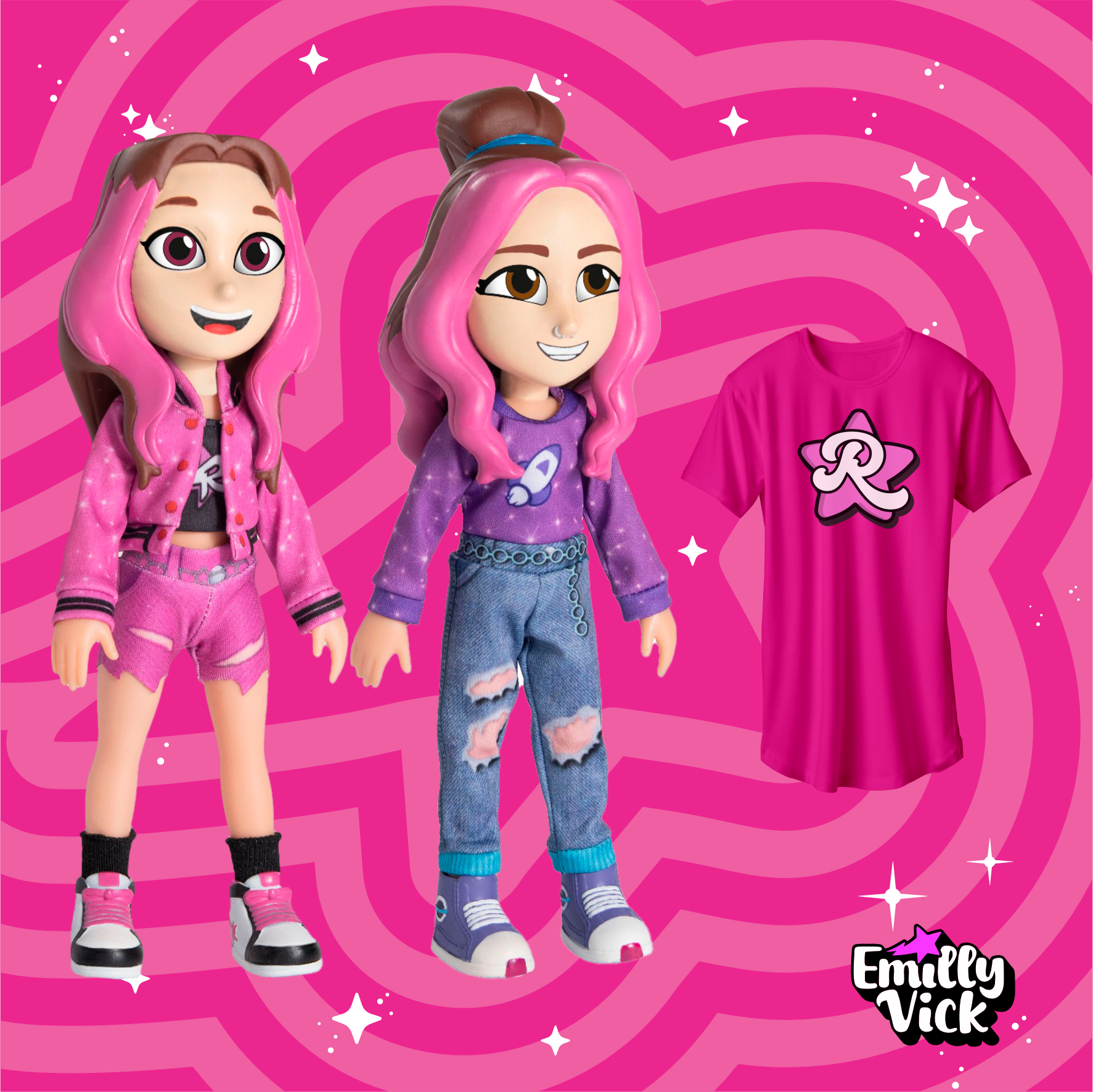 KIT 2 BONECAS EMILLY VICK E KATLEN, GRÁTIS CAMISETA EMILLY VICK