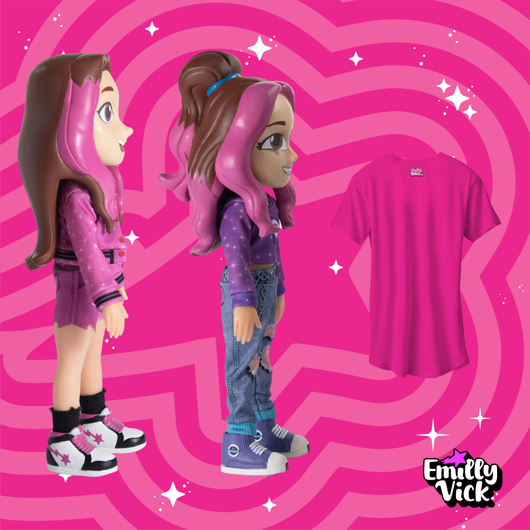 KIT 2 BONECAS EMILLY VICK E KATLEN, GRÁTIS CAMISETA EMILLY VICK