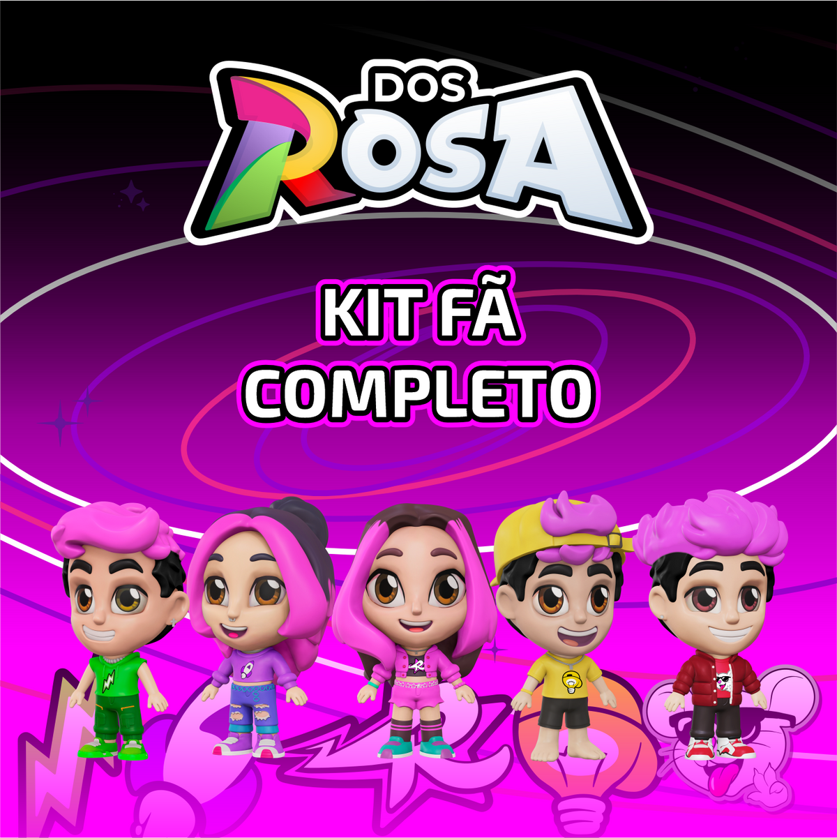 KIT FÃ COMPLETO COM 5 BONECOS DO GRUPO DOS ROSA 