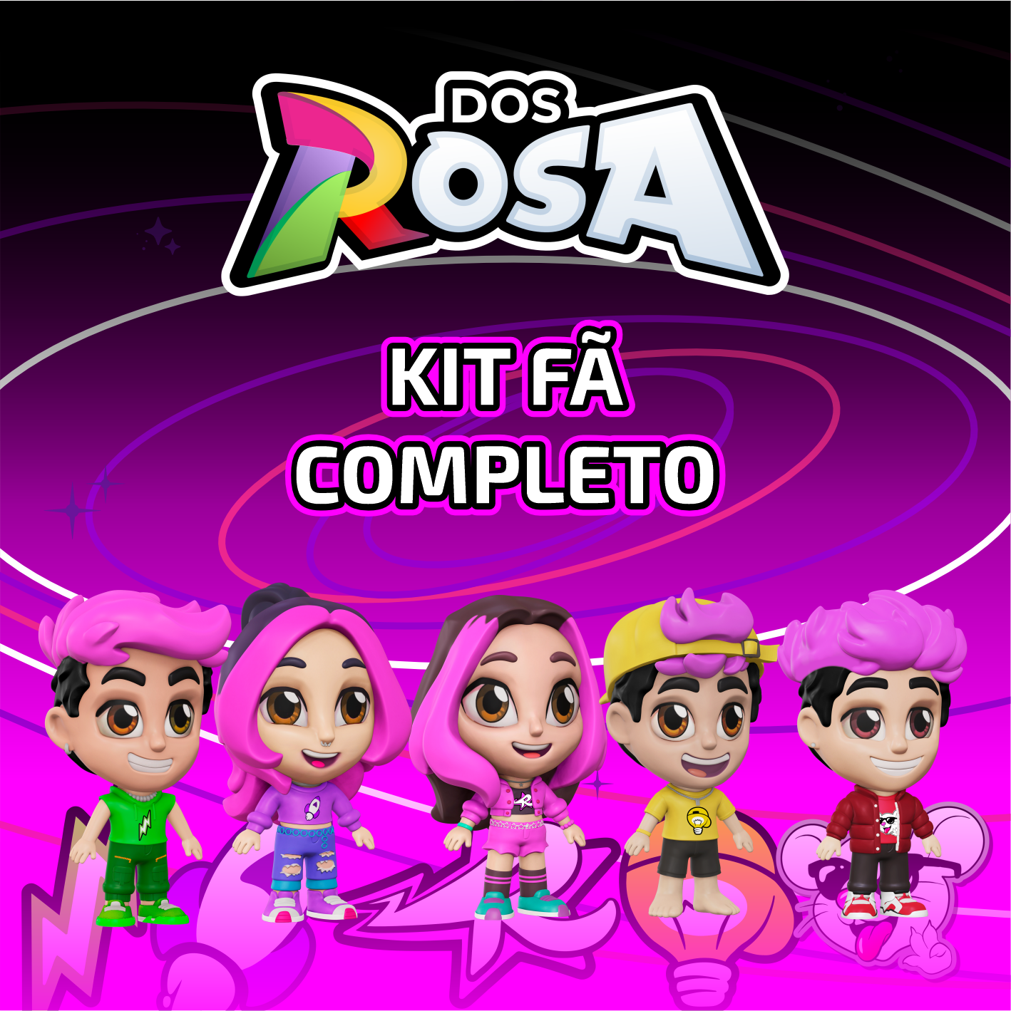 KIT FÃ COMPLETO COM 5 BONECOS DO GRUPO DOS ROSA 