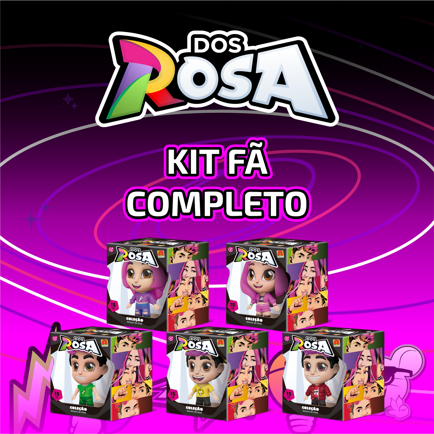 KIT FÃ COMPLETO COM 5 BONECOS DO GRUPO DOS ROSA 