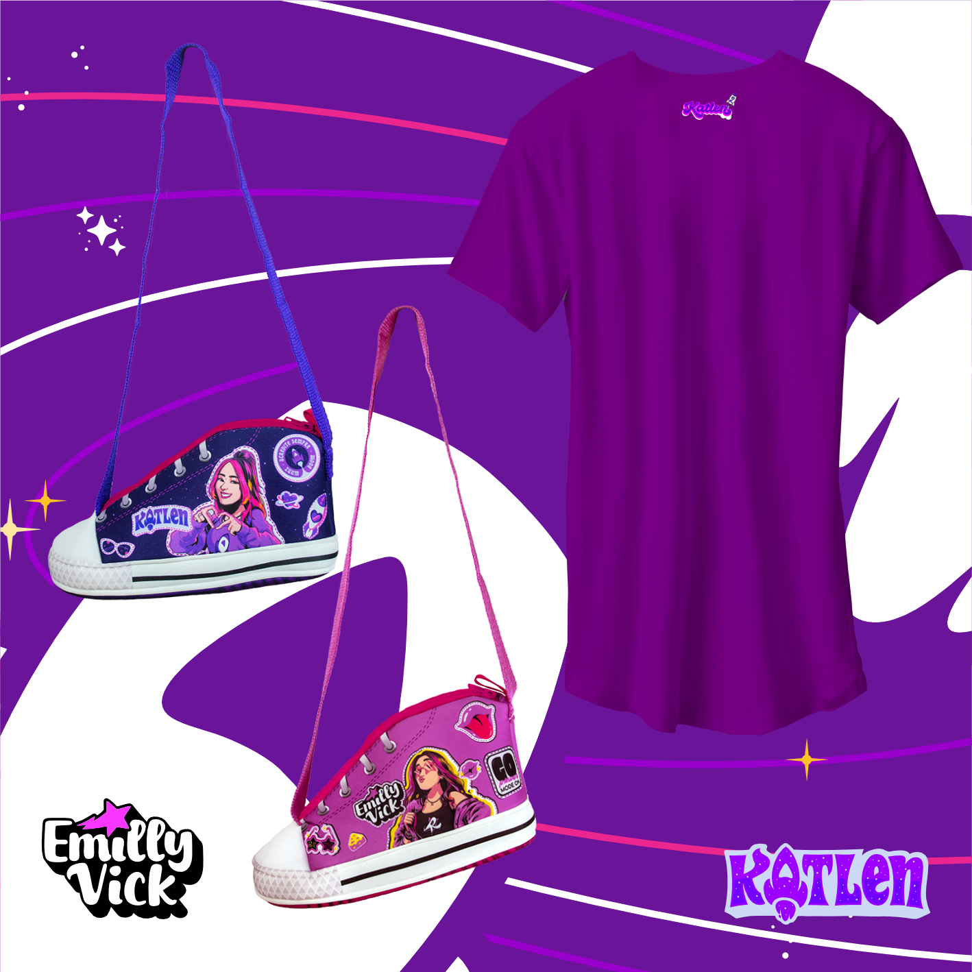 KIT DUPLO BOLSA KATLEN + BOLSA EMILLY VICK + CAMISETA KATLEN - COLEÇÃO 1 - LANÇAMENTO