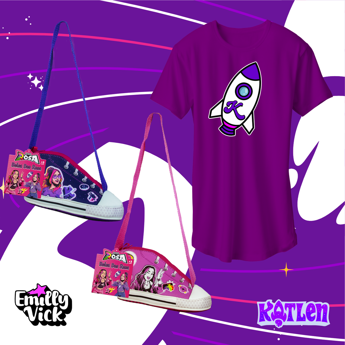 KIT DUPLO BOLSA KATLEN + BOLSA EMILLY VICK + CAMISETA KATLEN - COLEÇÃO 1 - LANÇAMENTO