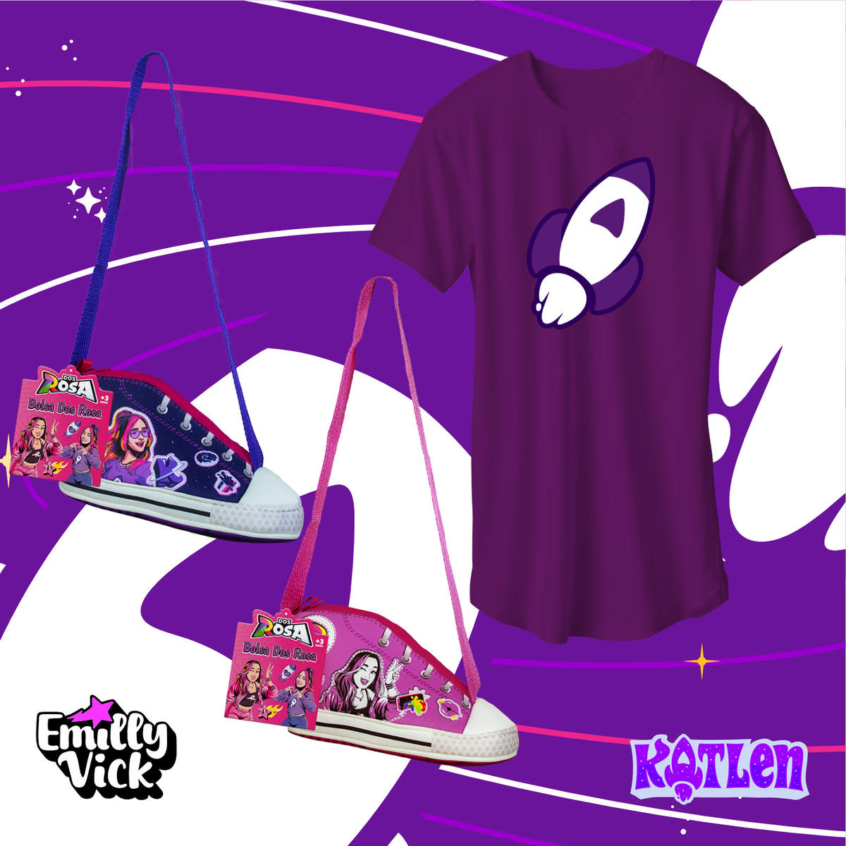 KIT DUPLO BOLSA KATLEN + BOLSA EMILLY VICK + CAMISETA KATLEN - COLEÇÃO 2 - LANÇAMENTO