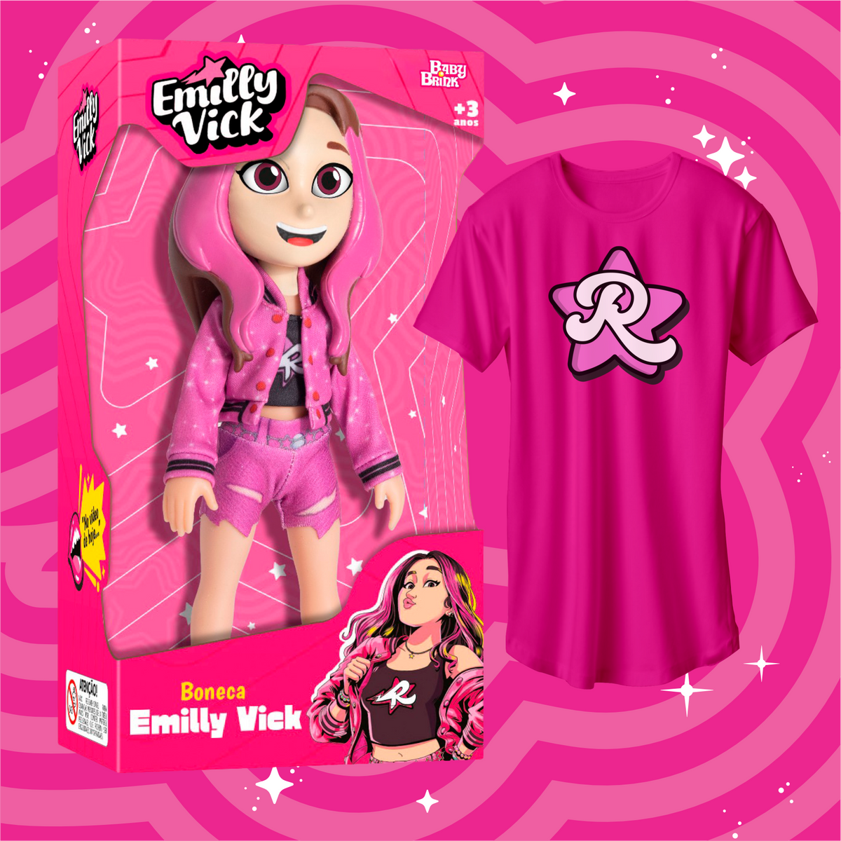 BONECA  EMILLY VICK, GRÁTIS CAMISETA EMILLY VICK