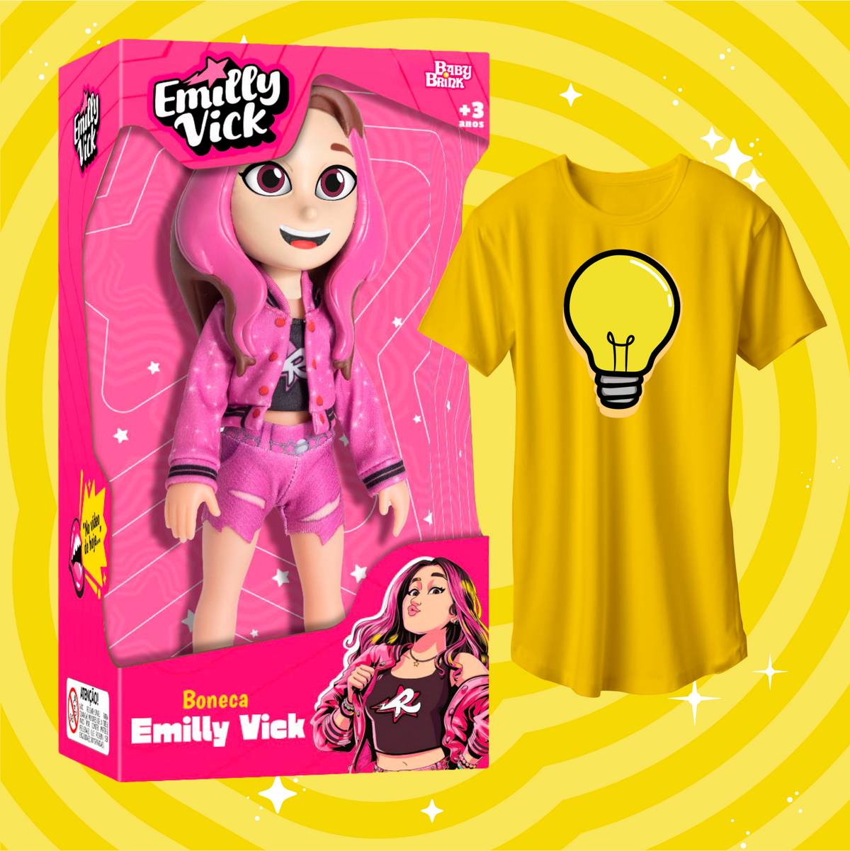 BONECA  EMILLY VICK, GRÁTIS CAMISETA LEOZINHO