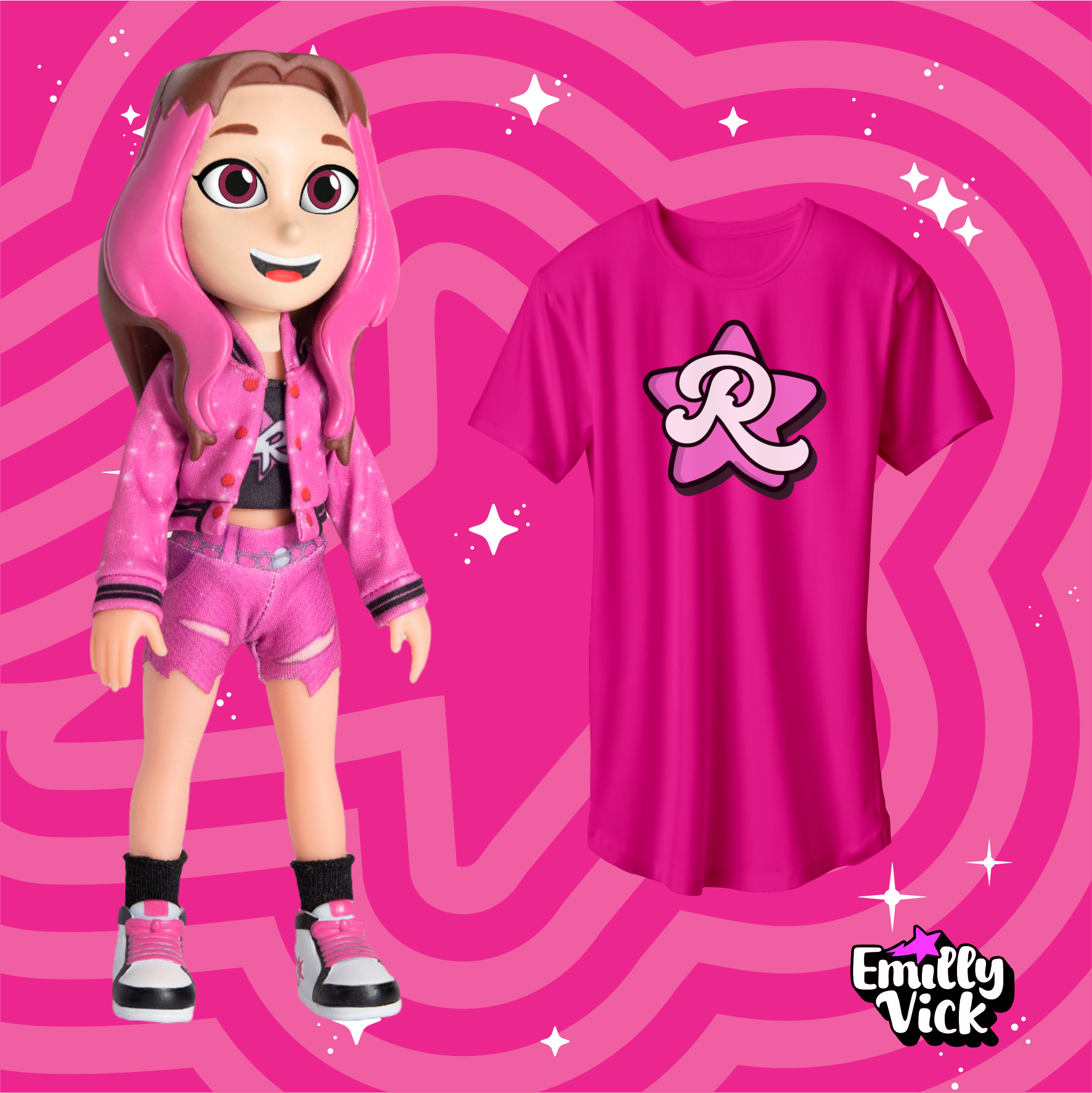 BONECA  EMILLY VICK, GRÁTIS CAMISETA EMILLY VICK