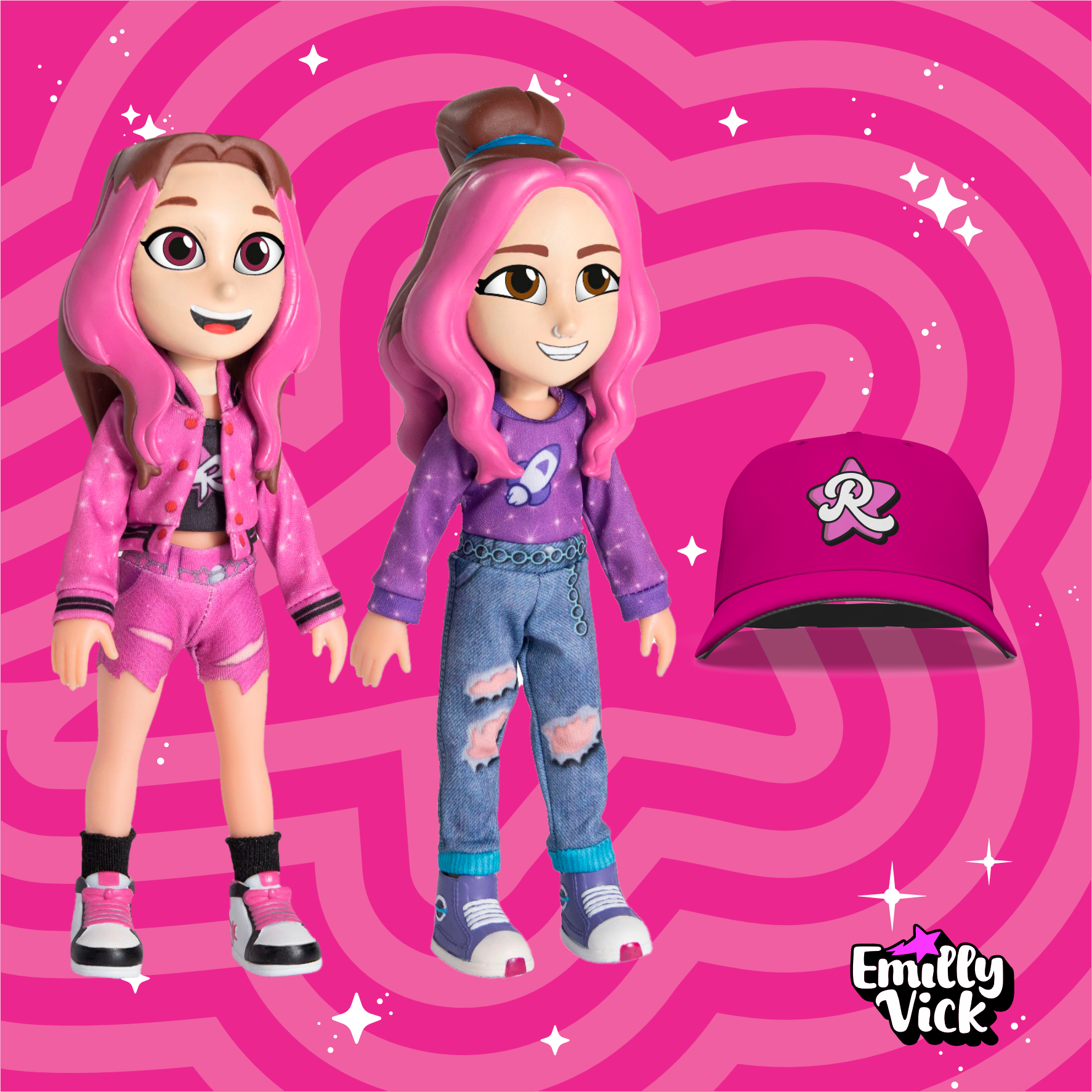 KIT 2 BONECAS EMILLY VICK E KATLEN, GRÁTIS BONÉ EMILLY VICK