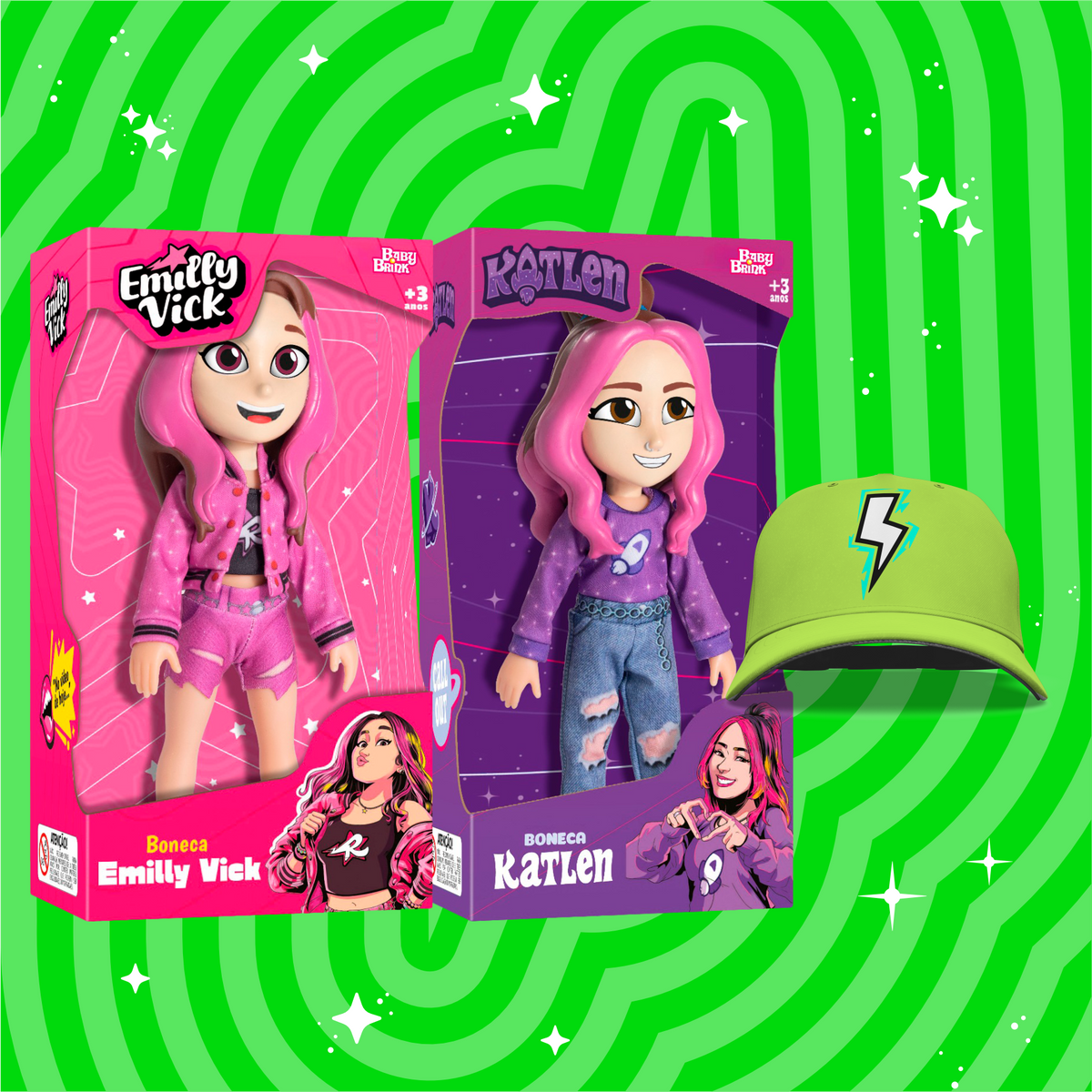 KIT 2 BONECAS EMILLY VICK E KATLEN, GRÁTIS BONÉ VOID